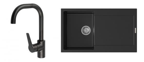 StrongSinks S3 Set Sink Zala 860 860x500mm granite black + tap Garonne black