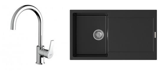 StrongSinks S3 Set Sink Zala 860 860x500mm granite black + tap Rhona chrome