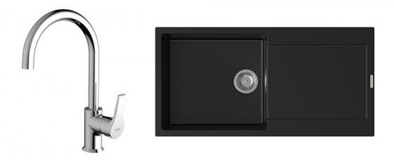 StrongSinks S3 Set Sink Zala 1000 1000x500mm granite black + tap Rhona chrome