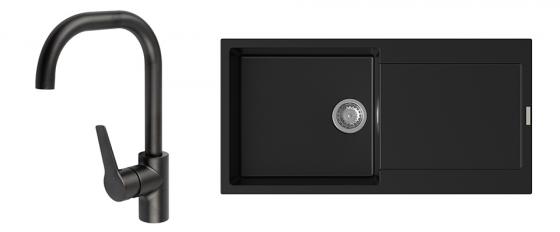 StrongSinks S3 Set Sink Zala 1000 1000x500mm granite black + tap Garonne black