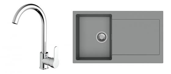 StrongSinks S3 Set Sink Zala 860 860x500mm granite gray + tap Seina chrome