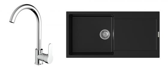 StrongSinks S3 Set Sink Zala 1000 1000x500mm granite black + tap Seina chrome