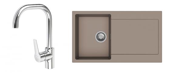 StrongSinks S3 Set dřez Zala 860 860x500mm granit hnědá + Baterie Garonne chrom
