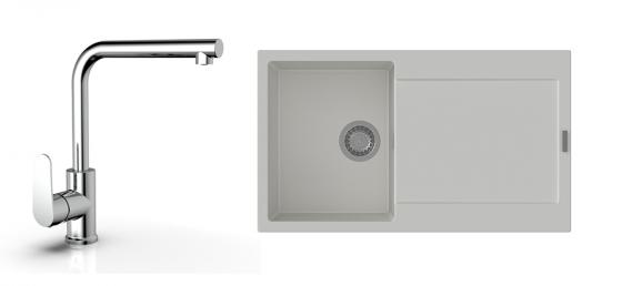 StrongSinks S3 Set dřez Zala 860 860x500mm granit bílá + Baterie  Stréva chrom