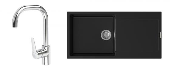 StrongSinks S3 Set Sink Zala 1000 1000x500mm granite black + tap Garonne chrome