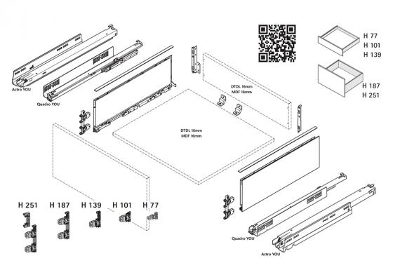 K-HETTICH komplet AvanTech YOU 187/500, anthracite, 70 kg, A/SiSy, screw