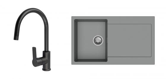 StrongSinks S3 Set Sink Zala 860 860x500mm granite gray + tap Loira black