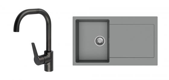 StrongSinks S3 Set Sink Zala 860 860x500mm granite gray + tap Garonne black