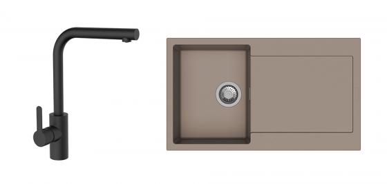 StrongSinks S3 Set Sink Zala 860 860x500mm granite brown + tap Ipoly black