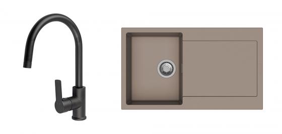 StrongSinks S3 Set dřez Zala 860 860x500mm granit hnědá + Baterie Loira černá