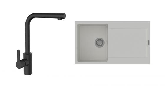 StrongSinks S3 Set Sink Zala 860 860x500mm granite white + tap Ipoly black