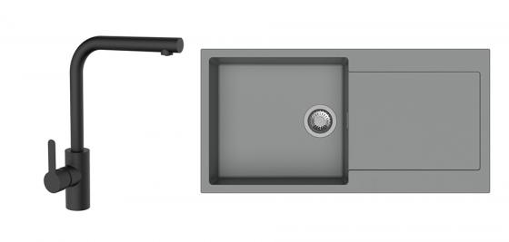 StrongSinks S3 Set Sink Zala 1000 1000x500mm granite gray + tap Ipoly black