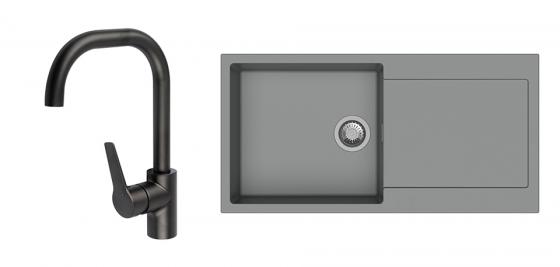 StrongSinks S3 Set Sink Zala 1000 1000x500mm granite gray + tap Garonne black