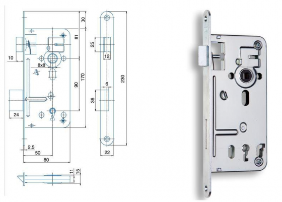 HOBES 536 C lock 90/80 BB zinc white