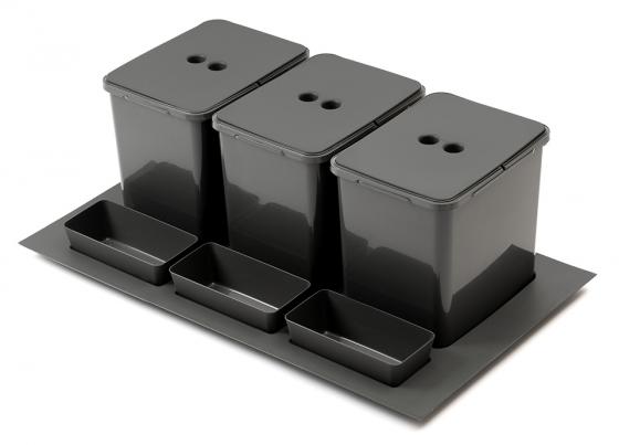 StrongBins sorter 3x16 l for cabinet with drawer, width 800 - 900 mm, anthracite