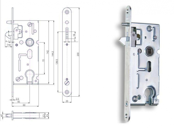 HOBES K 106A lock for sliding doors 72/60 PZ