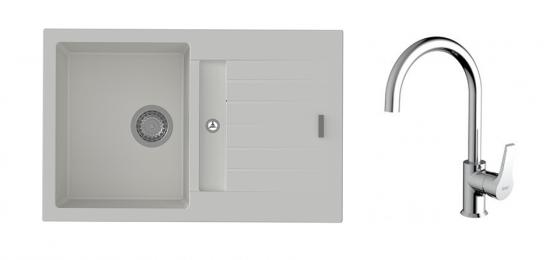 K-StrongSinks S3 Set sink Vardar 780x500mm granite white + Tap Rhona chrome