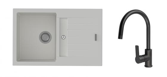 K-StrongSinks S3 Set sink Vardar 780x500mm granite white + Tap Loira black