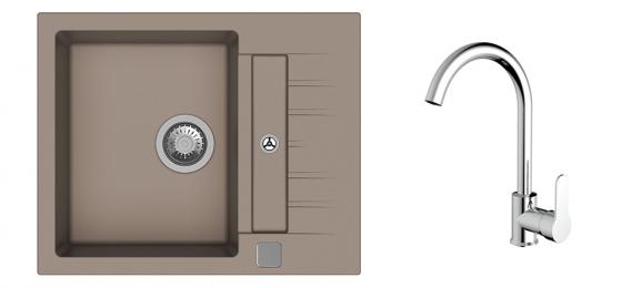 K-StrongSinks S3 Set sink Vardar 615x500mm granite beige + Tap Seina chrome