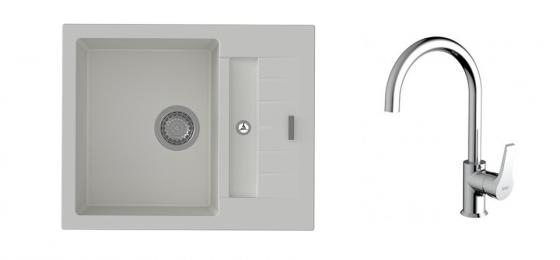 K-StrongSinks S3 Set sink Vardar 615x500mm granite white + Tap Rhona chrome