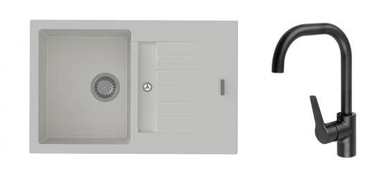 K-StrongSinks S3 Set sink Vardar 780x500mm granite white + Tap Garonne black