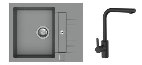 K-StrongSinks S3 Set sink Vardar 615x500mm granite grey + Tap Ipoly black