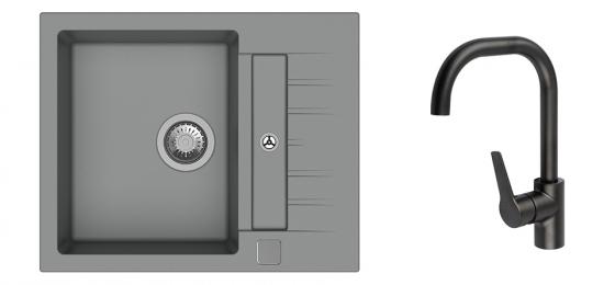 K-StrongSinks S3 Set sink Vardar 615x500mm granite grey + Tap Garonne black