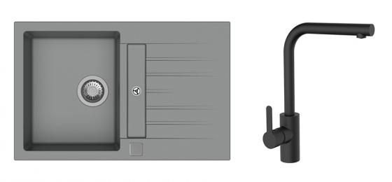 K-StrongSinks S3 Set sink Vardar 780x500mm granite grey + Tap Ipoly black