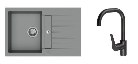 K-StrongSinks S3 Set sink Vardar 780x500mm granite grey + Tap Garonne black