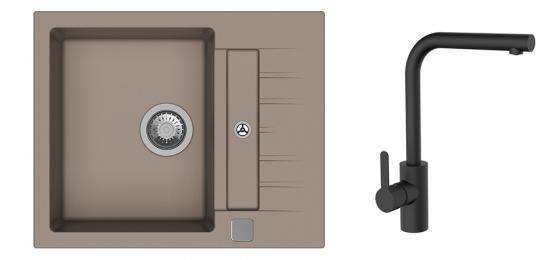 K-StrongSinks S3 Set sink Vardar 615x500mm granite beige + Tap Ipoly black