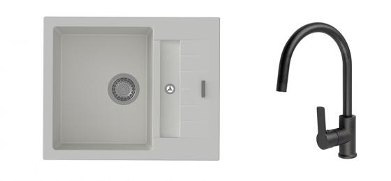 K-StrongSinks S3 Set sink Vardar 615x500mm granite white + Tap Loira black