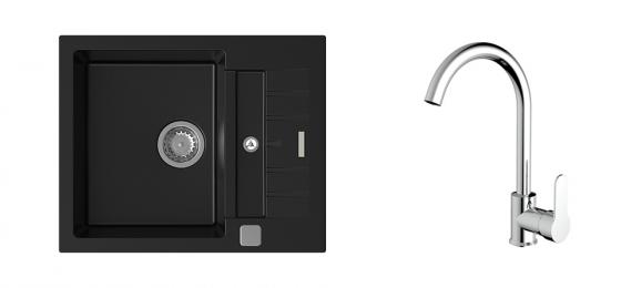 K-StrongSinks S3 Set sink Vardar 615x500mm granite black + Tap Seina chrome