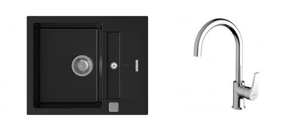 K-StrongSinks S3 Set sink Vardar 615x500mm granite black + Tap Rhona chrome