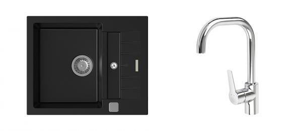 K-StrongSinks S3 Set sink Vardar 615x500mm granite black + Bater. Garonne chrome