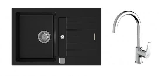 K-StrongSinks S3 Set sink Vardar 780x500mm granite black + Tap Rhona chrome