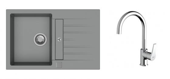 K-StrongSinks S3 Set sink Vardar 780x500mm granite grey + Tap Rhona chrome