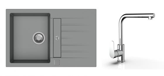 K-StrongSinks S3 Set sink Vardar 780x500mm granite grey + Tap  Stréva chrome