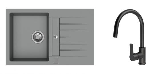 K-StrongSinks S3 Set sink Vardar 780x500mm granite grey + Tap Loira black