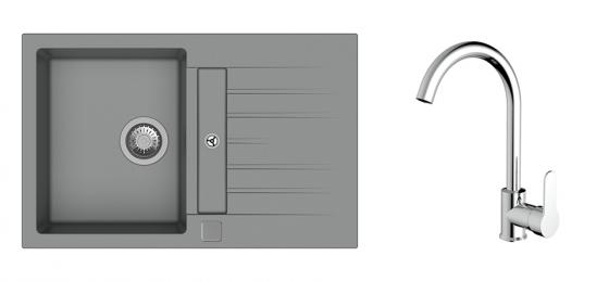 K-StrongSinks S3 Set sink Vardar 780x500mm granite grey + Tap Seina chrome