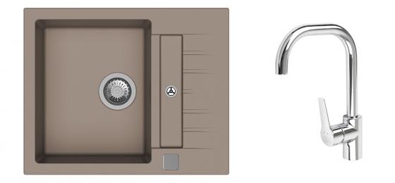 K-StrongSinks S3 Set sink Vardar 615x500mm granite beige + Bater. Garonne chrome
