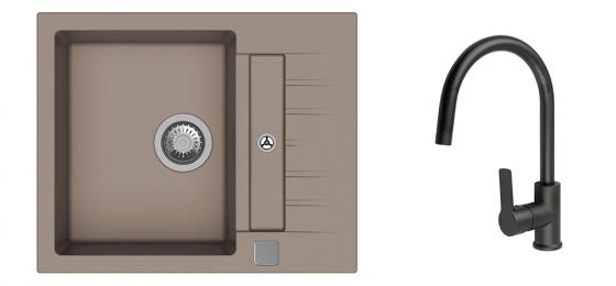 K-StrongSinks S3 Set sink Vardar 615x500mm granite beige + Tap Loira black