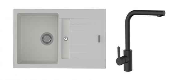 K-StrongSinks S3 Set sink Vardar 780x500mm granite white + Tap Ipoly black