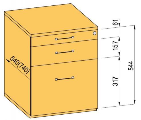 K-BBP kontejner 540mm typ 5/V 7 zásuvka plast celovýsuv dotah