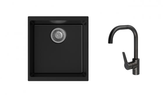 K-StrongSinks S3 Set dřez Hron 430x460mm granit černá + Baterie Garonne černá