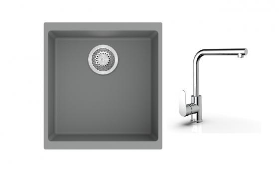 K-StrongSinks S3 Set dřez Hron 430x460mm granit šedá + Baterie  Stréva chrom