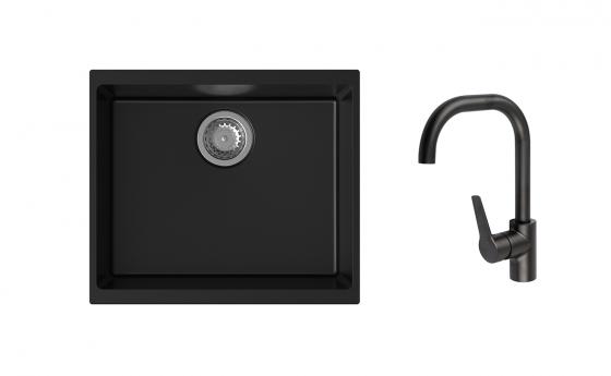K-StrongSinks S3 Set dřez Hron 530x460mm granit černá + Baterie Garonne černá