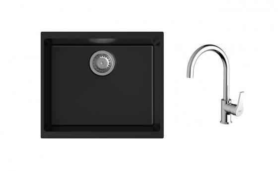 K-StrongSinks S3 Set dřez Hron 530x460mm granit černá + Baterie Rhona chrom