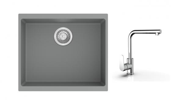 K-StrongSinks S3 Set dřez Hron 530x460mm granit šedá + Baterie  Stréva chrom