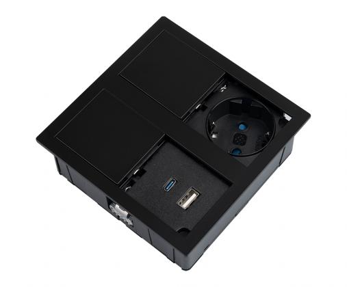 Versahit Dual Electrical Socket 1X 230V, Schuko, Usb A/C 5V Black Matt