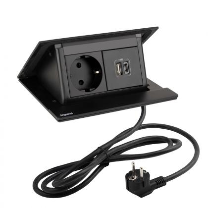 Legrand Electrical Socket Popup, 1X 230V Schuko, Usb A+C Charger, Black Matt
